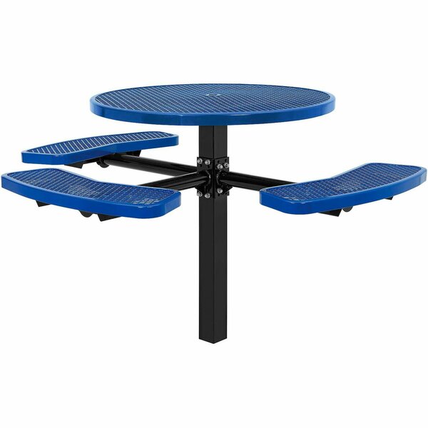 Global Industrial 46in Round Picnic Table, In Ground Mount, ADA Compliant, Blue 695294BL